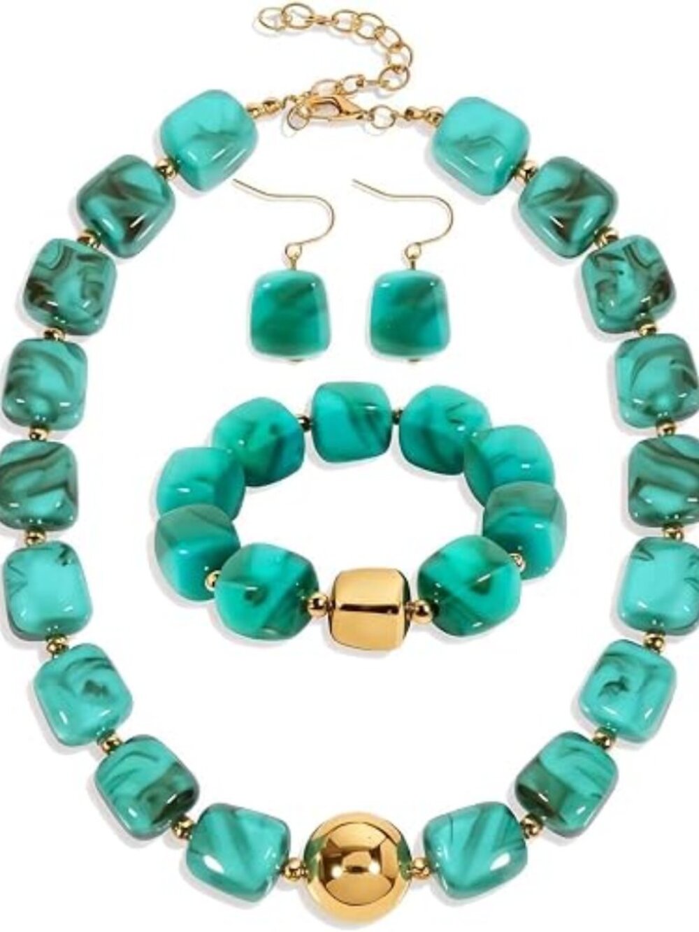 Colorful Beaded Choker Jewelry Set for Women Chunky Square Bracelet Earring
